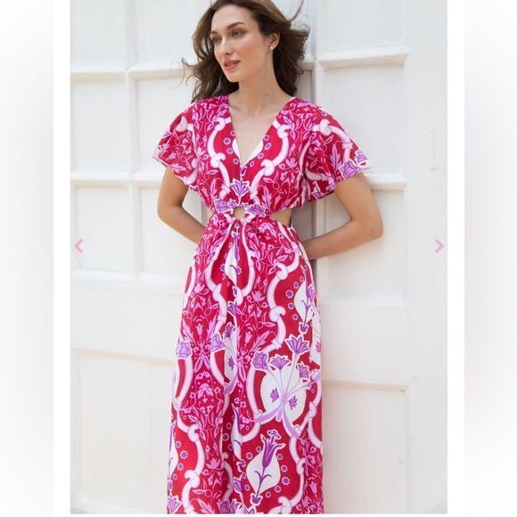 Beyond by Vera 1538 Giselle COMO ROUGE midi dress size XS - Picture 6 of 16